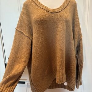 Free People Tan Oversized Crew Neck Sweater